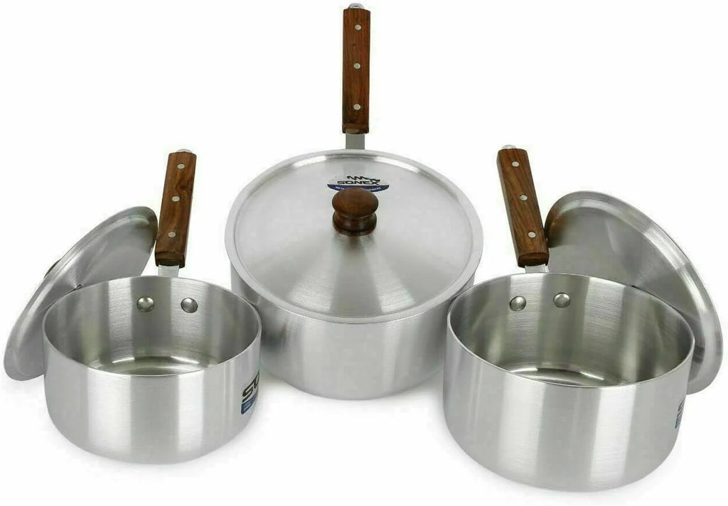 3-Piece Aluminium Saucepan Set with Lids