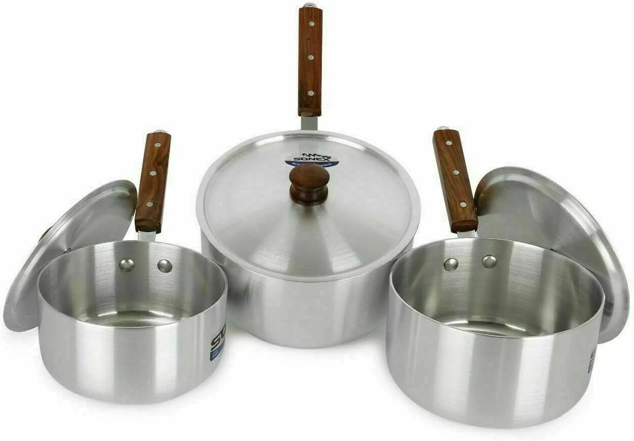 3-Piece Aluminium Saucepan Set with Lids