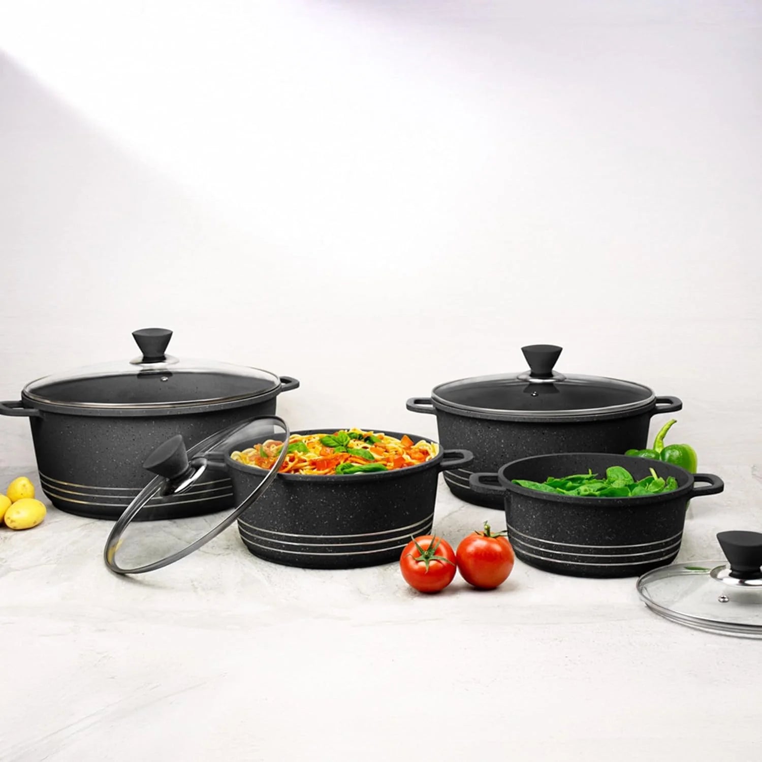 4Pc Non Stick Casserole Pot Set with Lids