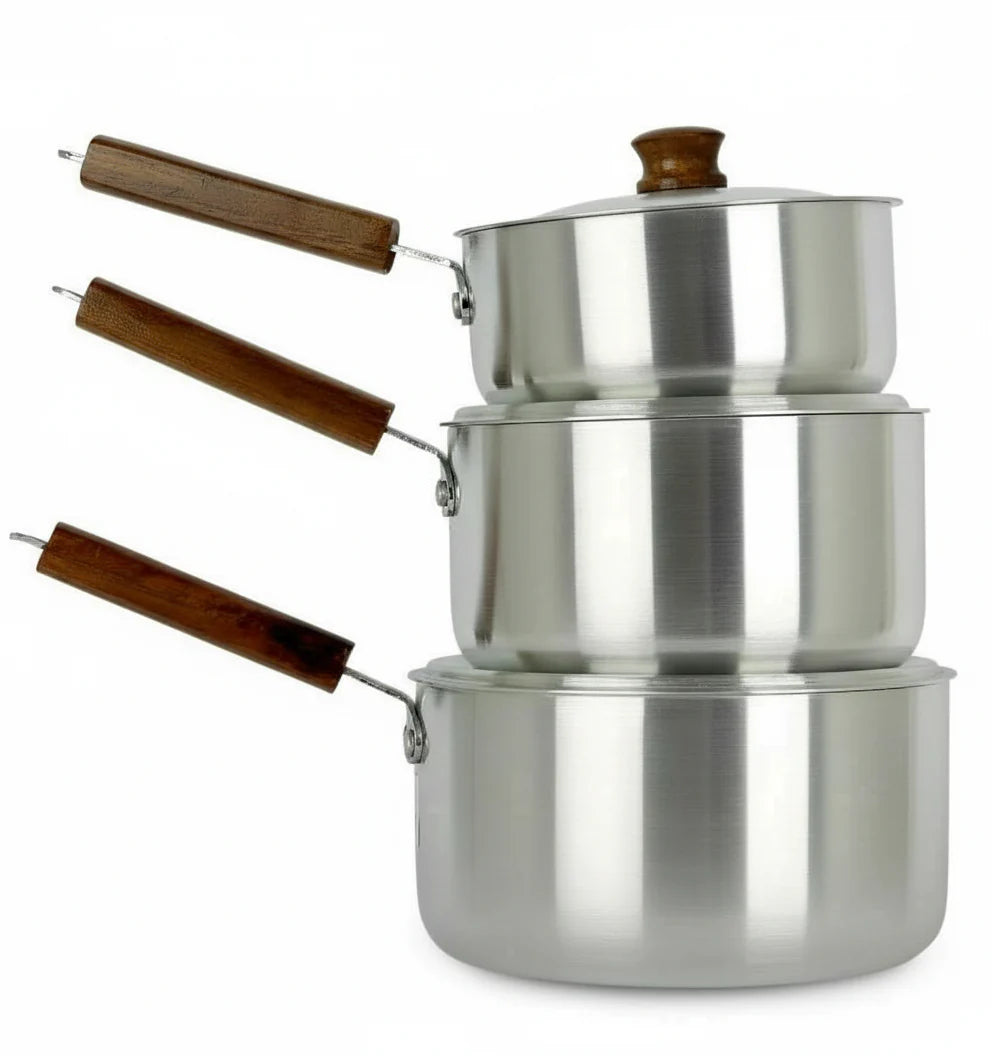3-Piece Aluminium Saucepan Set with Lids