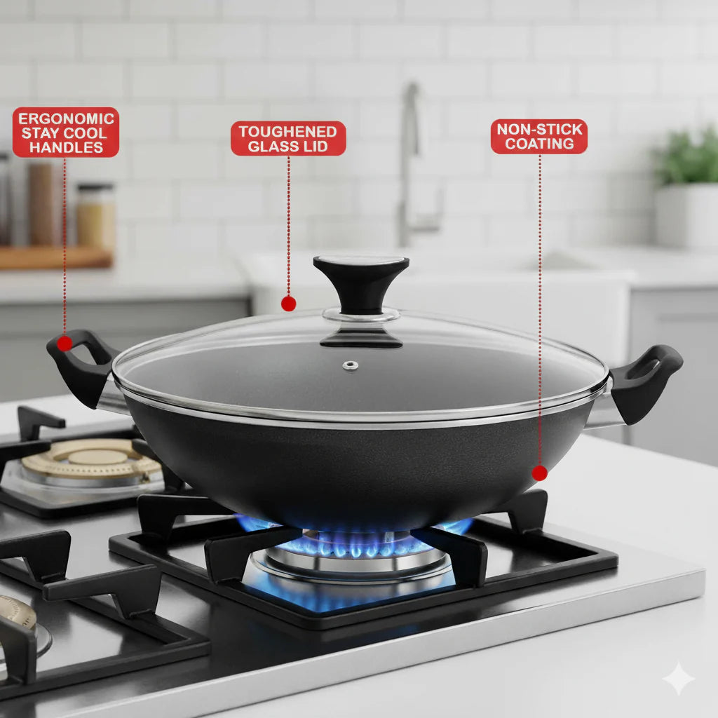 Induction Wok Non Stick with Glass Lid