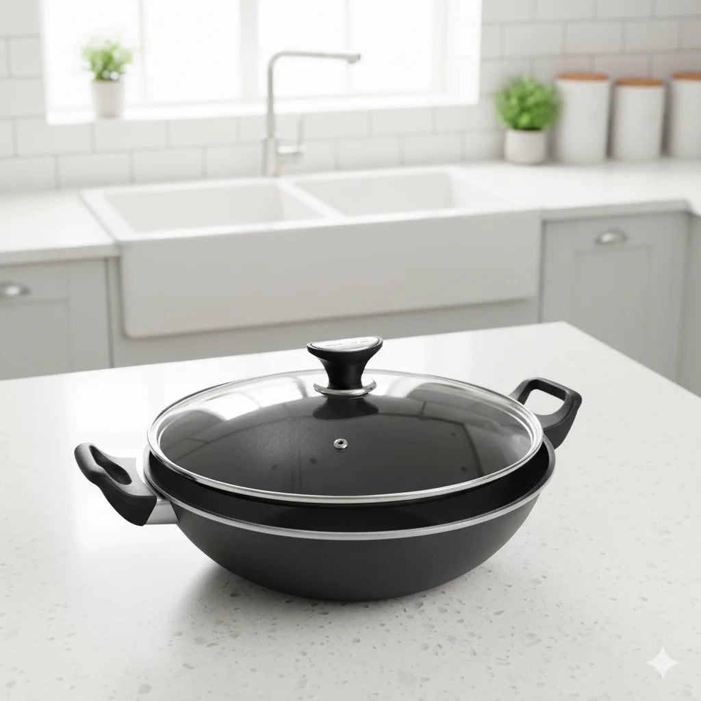 Induction Wok Non Stick with Glass Lid